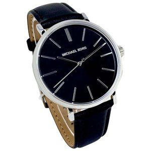 NWT MICHAEL KORS Auden Black Leather Watch MK7145